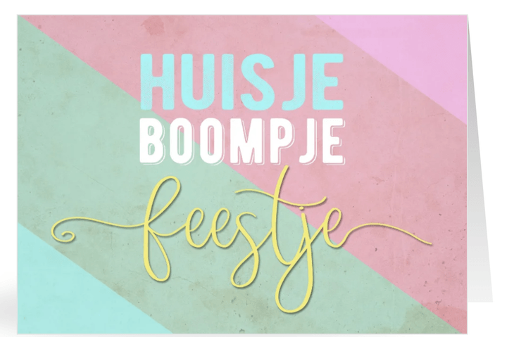 Huisje, boompje, feestje! Kaartje voor housewarming